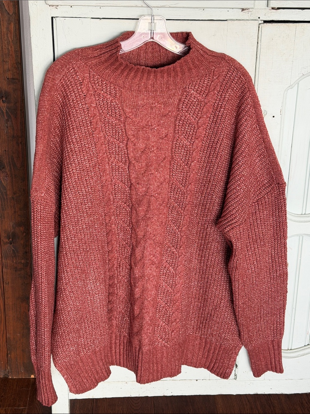 Maurices Cable-Knit Crewneck Sweater in Rust